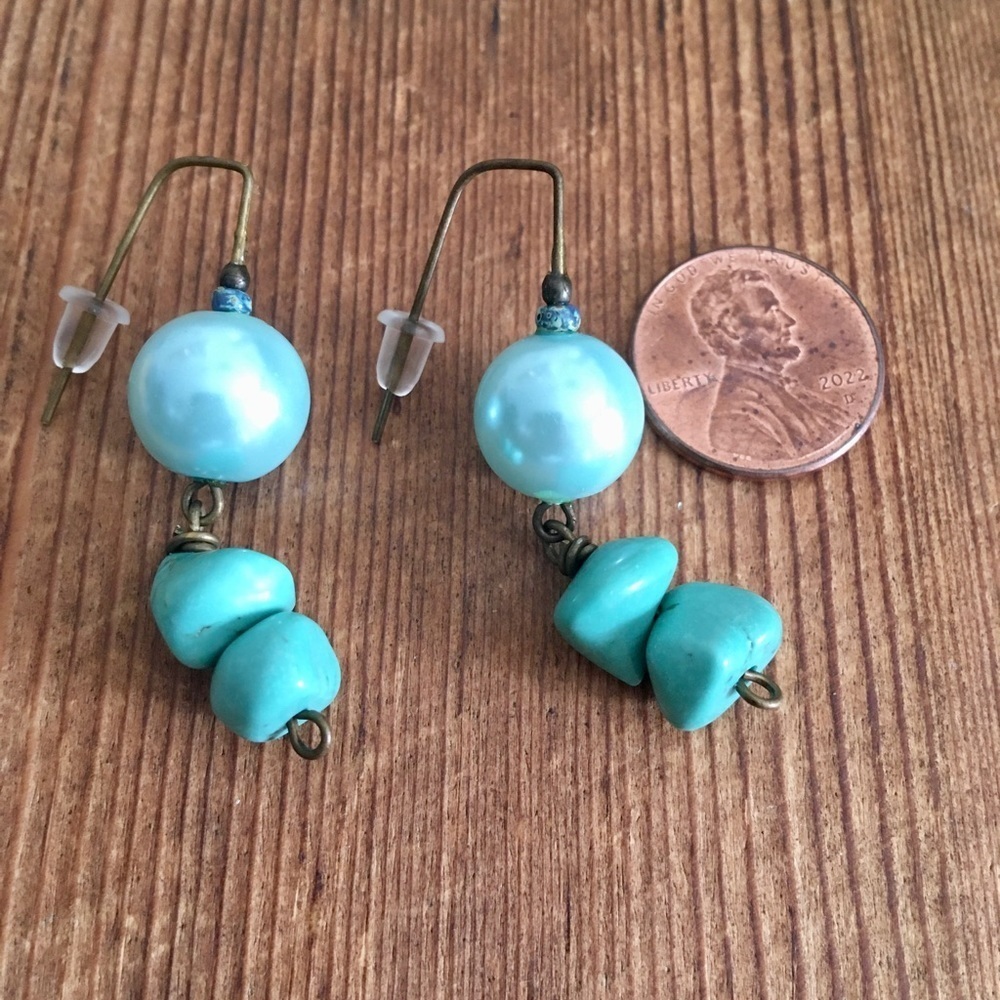 **5 For $20***Blue Pearl and Turquoise Dangle Ladies Earrings, Handmade Earrings - Picture 3 of 8